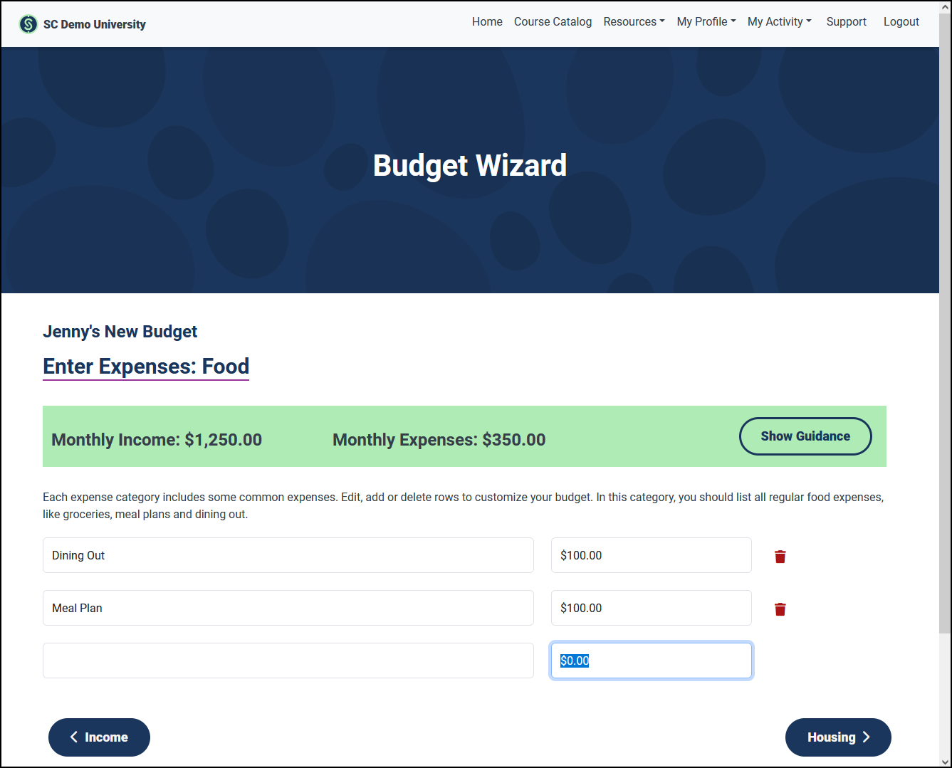 A screenshot of the new CashCourse Budget Wizard.